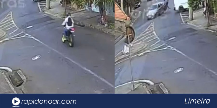 Câmera flagra motociclista batendo em carro durante fuga da PM em Limeira