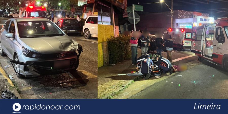 Colisão entre moto e carro deixa casal ferido no Nova Itália em Limeira